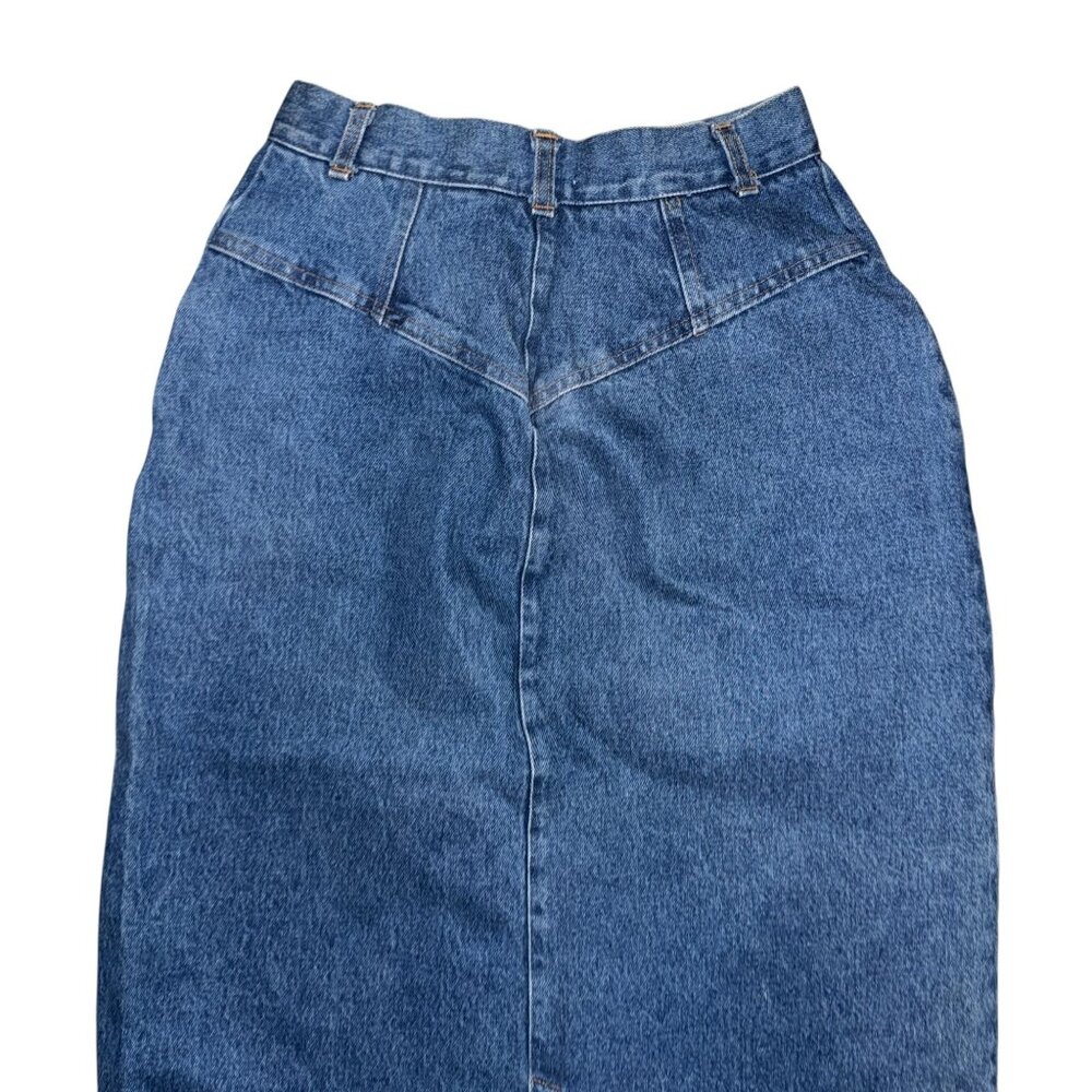 Vintage Bedford Fair Womens Long Denim Skirt 8A Modest Slit Western Blue - Picture 5 of 7